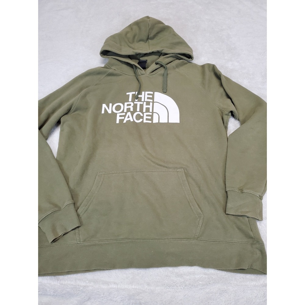 The North Face Green White Logo Casual Cozy Hoodie Sweatshirt Women XL Classic